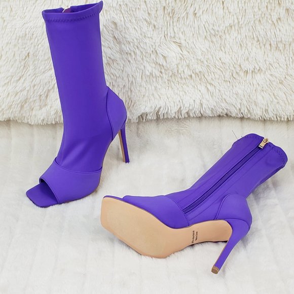 Purple Stretch Square Open Toe Ankle Boots - Picture 4 of 11